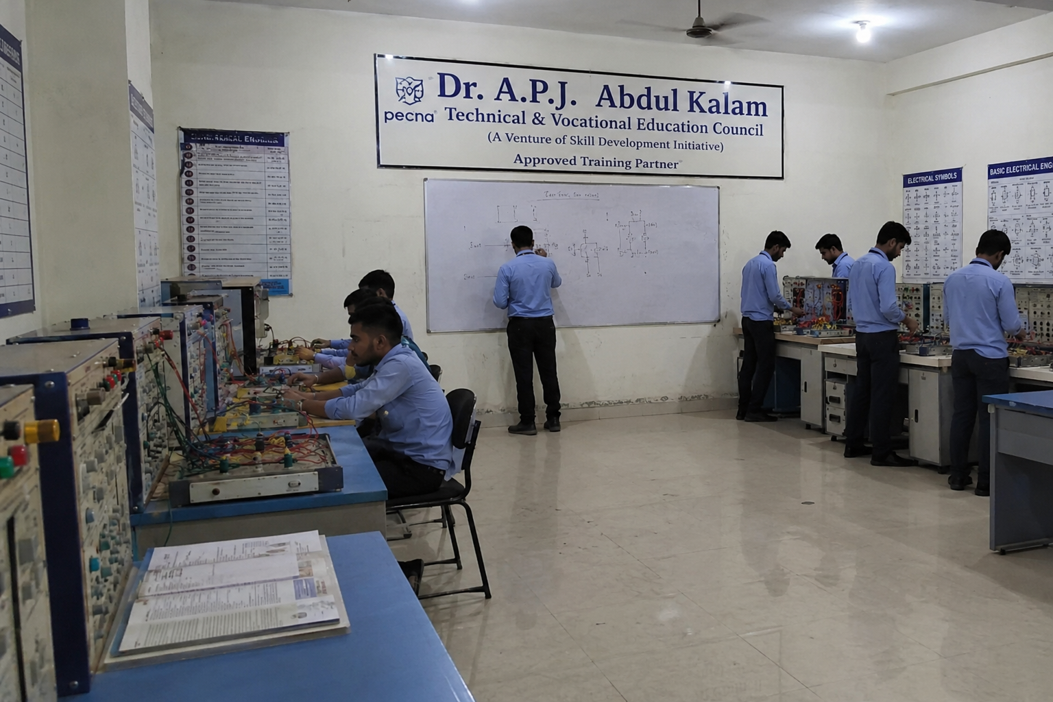 Students receiving practical electrical training in the Dr.Apj kalam India training lab